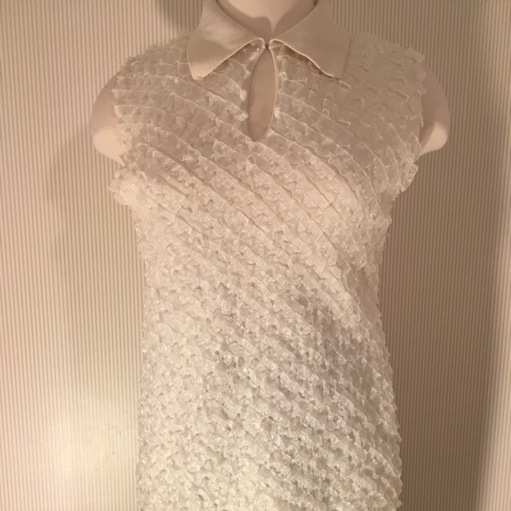 Ivory Silk Top with Ruffled Detail on Front